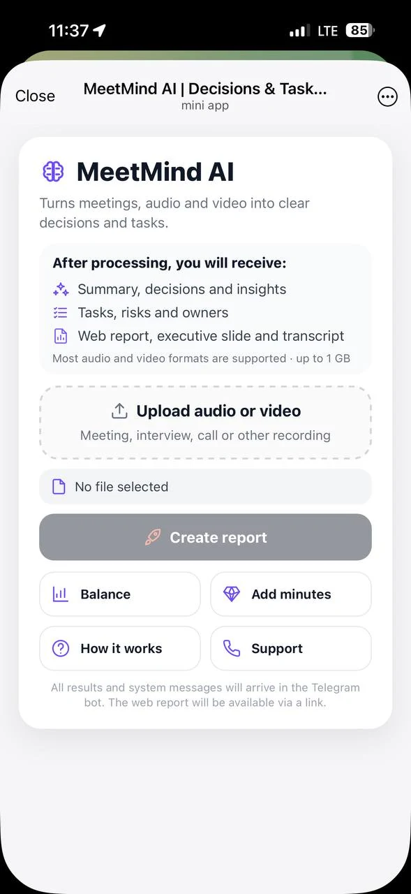 MeetMind AI upload screen